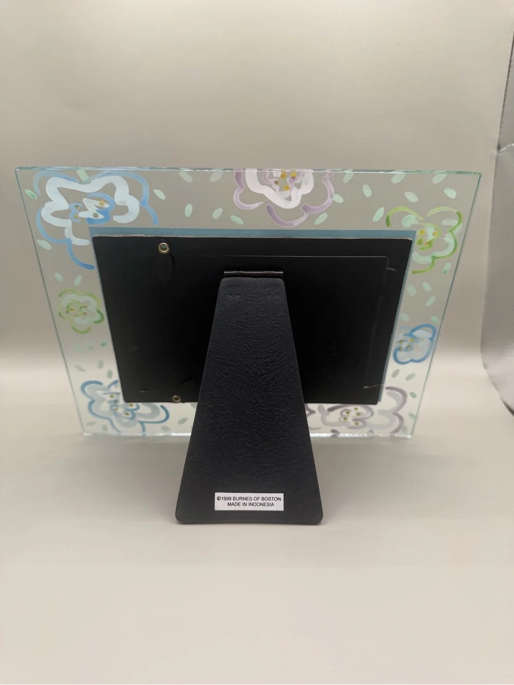 Vintage Burnes of Boston Hand Painted Floral Double Glass Photo Frame
